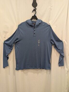 Michael Kors Men XXL Ocean Blue Pima Cotton Henley Hoodie NWT